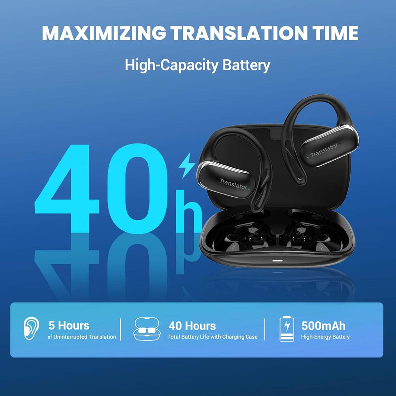 ANFIER Fones de ouvido de tradução em tempo real para iPhone e Andorid AI Fones de ouvido Tradução de idiomas 144 idiomas em tempo real Tradutor OWS bidirecional OWS Fones de ouvido para estudo de