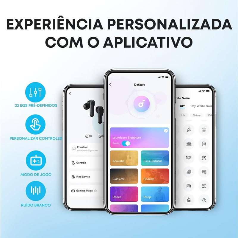 soundcore P20i da Anker Fone de Ouvido Sem Fio, Drivers de 10mm, Graves Potentes, Bluetooth 5.3, 30H de Bateria, Resistência à Água, 2 Microfones IA, App Personalizável