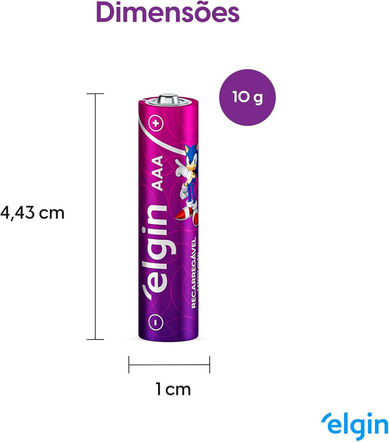Pilha recarregável AAA 1000mAh Elgin com 4 unidades Palito
