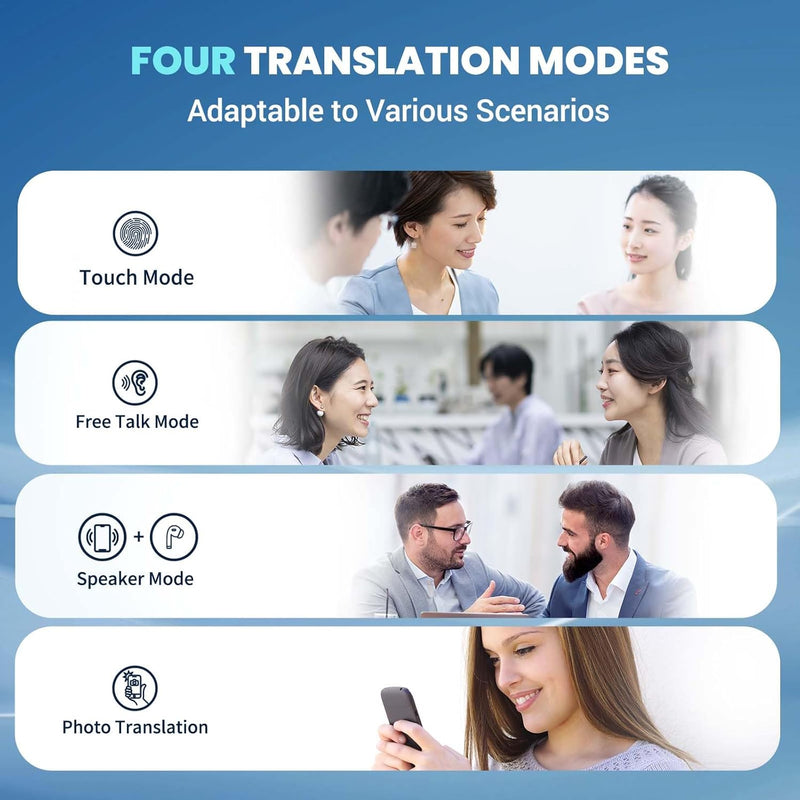 ANFIER Fones de ouvido de tradução em tempo real para iPhone e Andorid AI Fones de ouvido Tradução de idiomas 144 idiomas em tempo real Tradutor OWS bidirecional OWS Fones de ouvido para estudo de