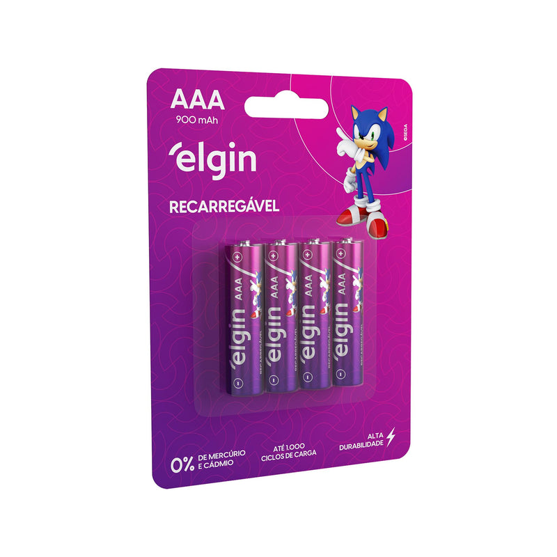 Pilha recarregável AAA 1000mAh Elgin com 4 unidades Palito