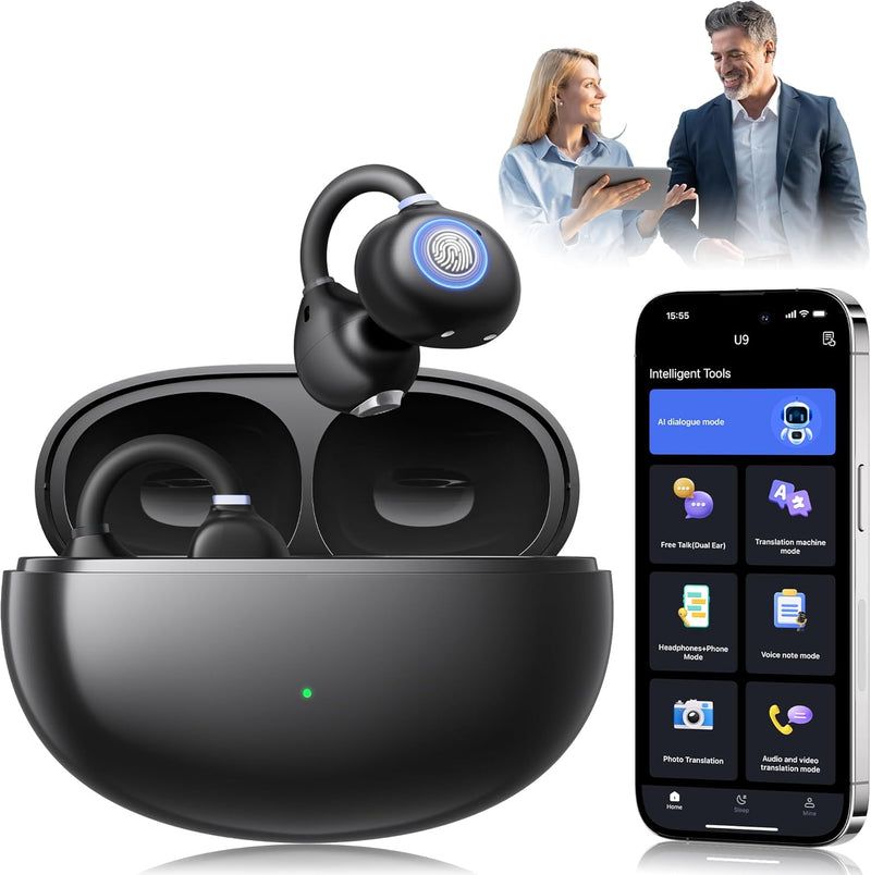 Fones de ouvido AI Translation em tempo real 163 acentos e idiomas tradutor, fones de ouvido 3 em 1 de tradução de orelha aberta para aprendizado de viagem, espanhol/inglês Audífonos Tradutores