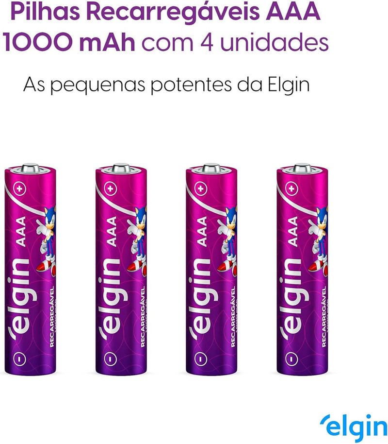 Pilha recarregável AAA 1000mAh Elgin com 4 unidades Palito