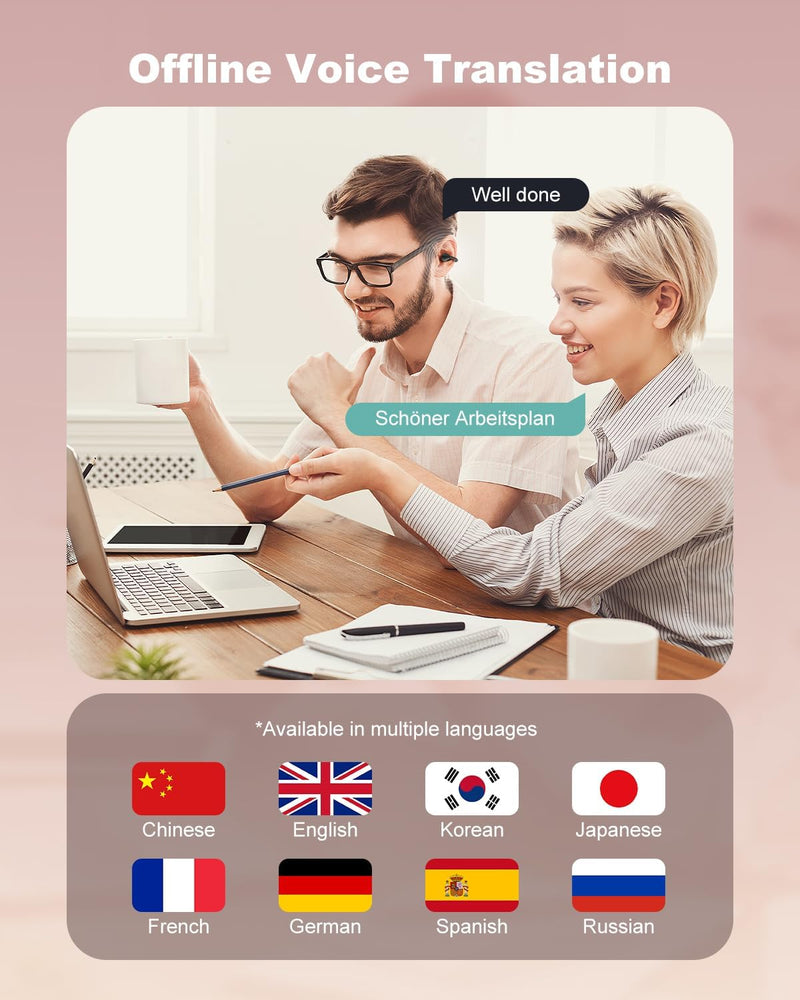 Fones de ouvido AI Translation em tempo real 163 acentos e idiomas tradutor, fones de ouvido 3 em 1 de tradução de orelha aberta para aprendizado de viagem, espanhol/inglês Audífonos Tradutores