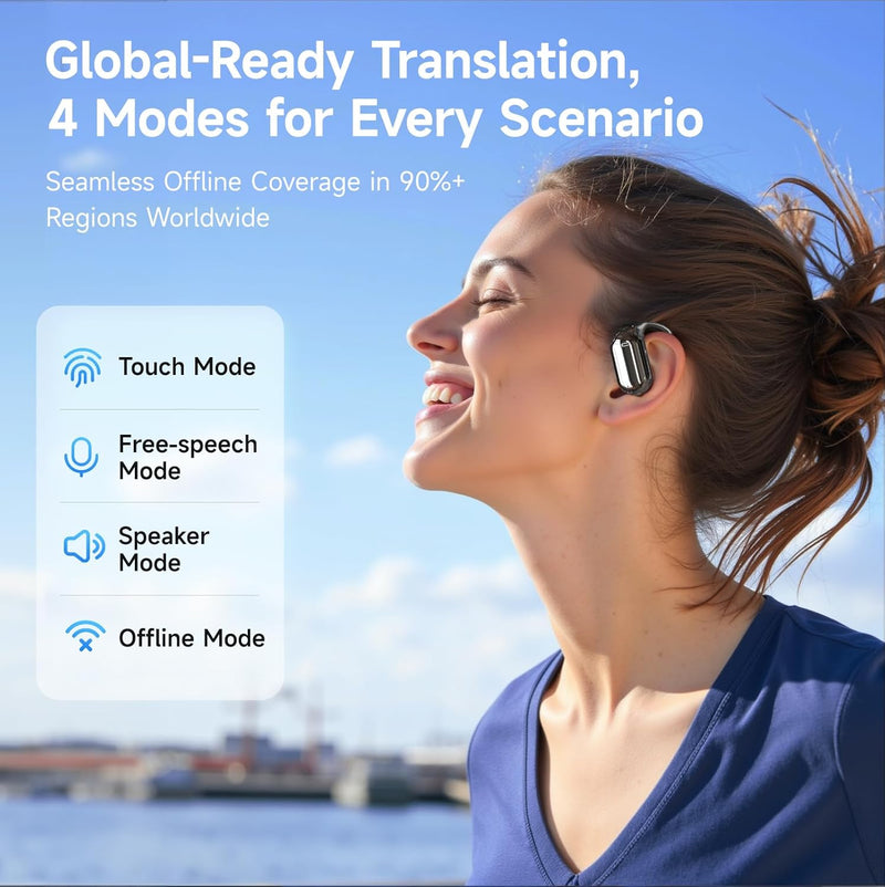 Fones de ouvido tradutores de idiomas IA em tempo real, fones de ouvido sem fio 3 em 1 com 144 idiomas e acentos, bateria de 60 horas e estojo de carregamento, dispositivo tradutor habilitado para