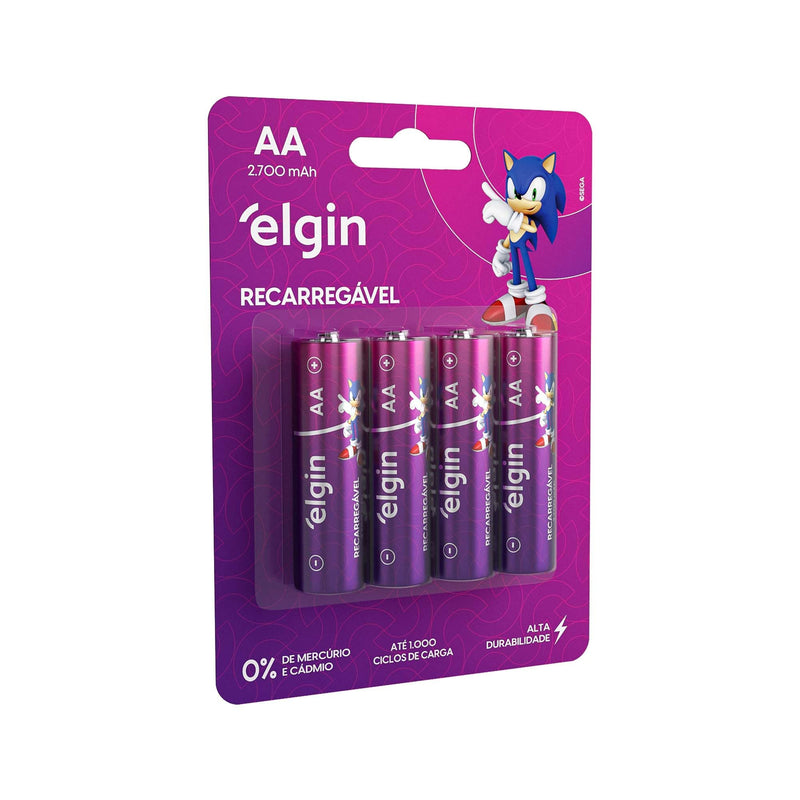 Pilha recarregável AAA 1000mAh Elgin com 4 unidades Palito
