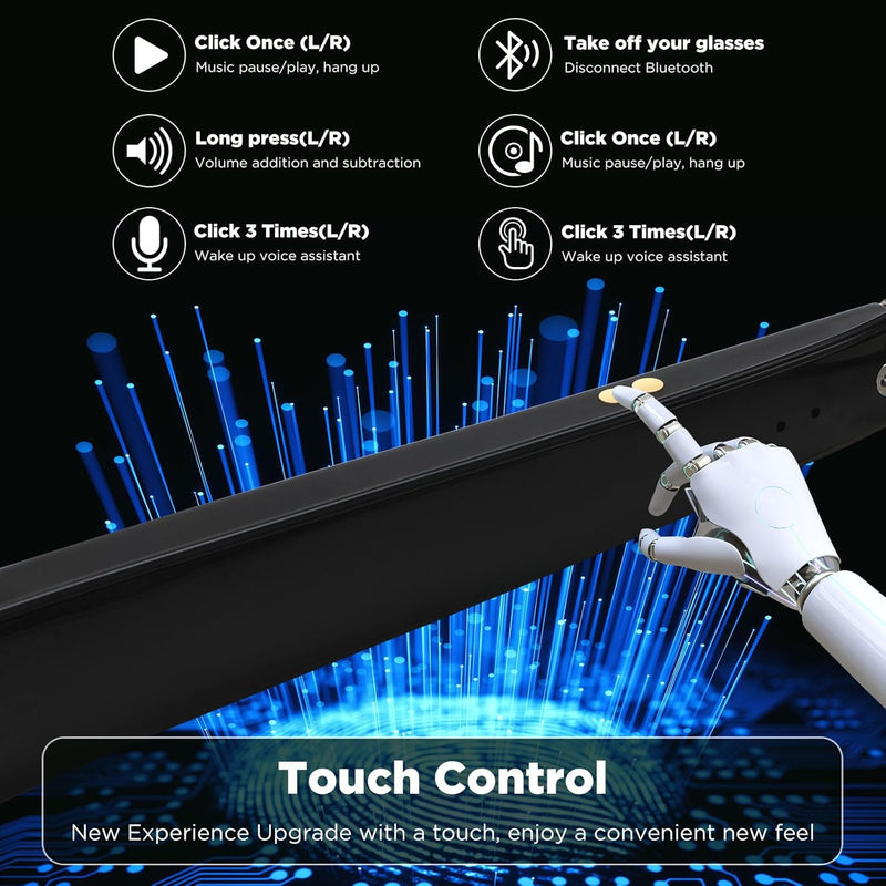 Anpress Óculos inteligentes masculinos e femininos AI Bluetooth com 164 idiomas e acentos tradução em tempo real, óculos tradutores de IA com lentes antirluz azul e UV400, controle de voz, som