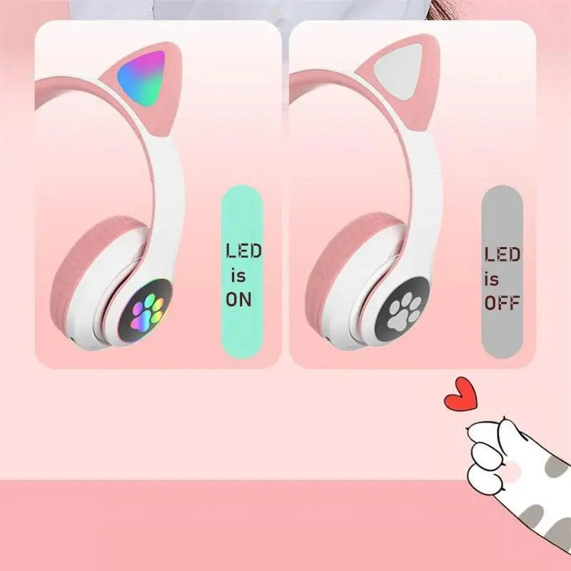 Fone Bluetooth Orelha De Gatinho Com Led