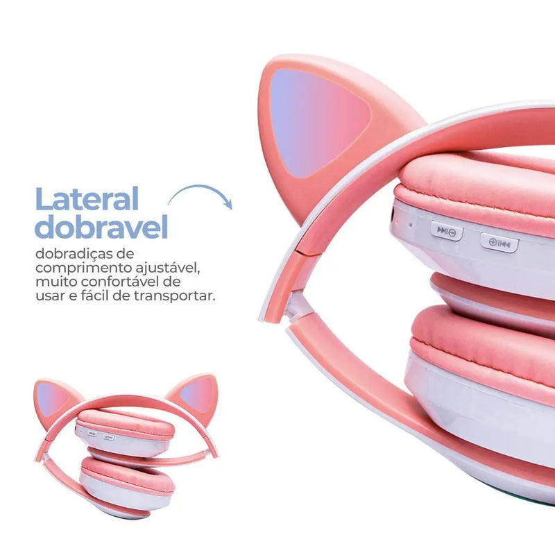 Fone Bluetooth Orelha De Gatinho Com Led