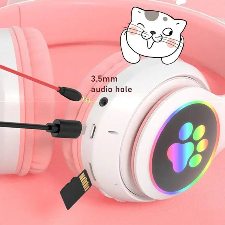 Fone Bluetooth Orelha De Gatinho Com Led