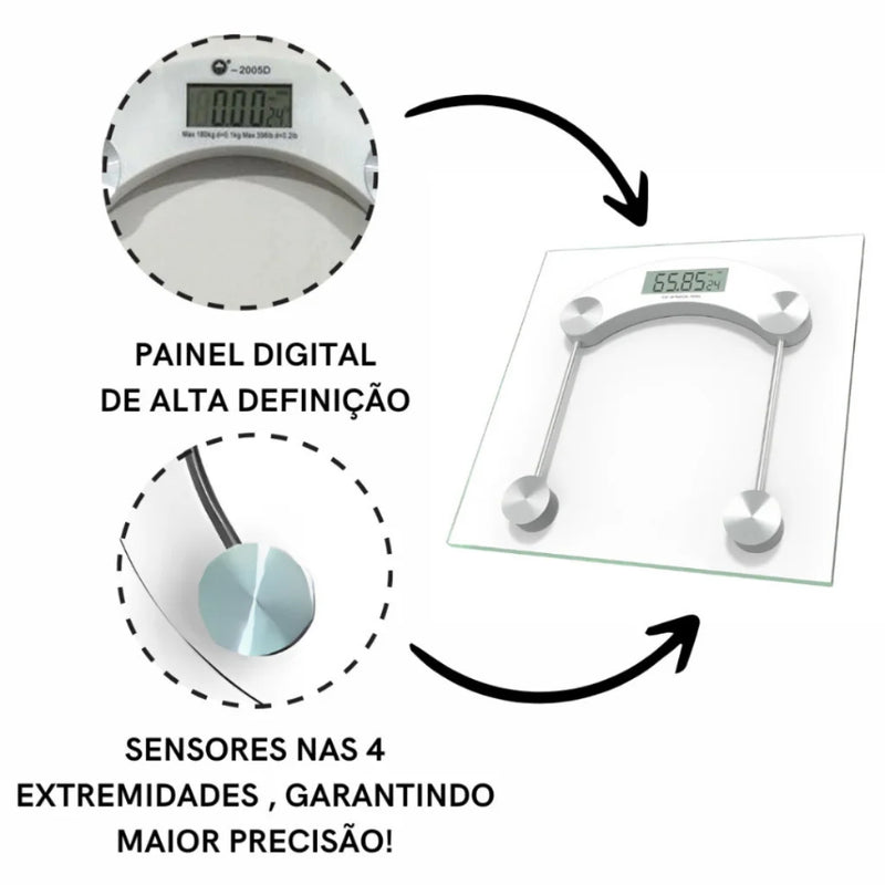 Balança Digital de Vidro Temperado Bioimpedância 180kg