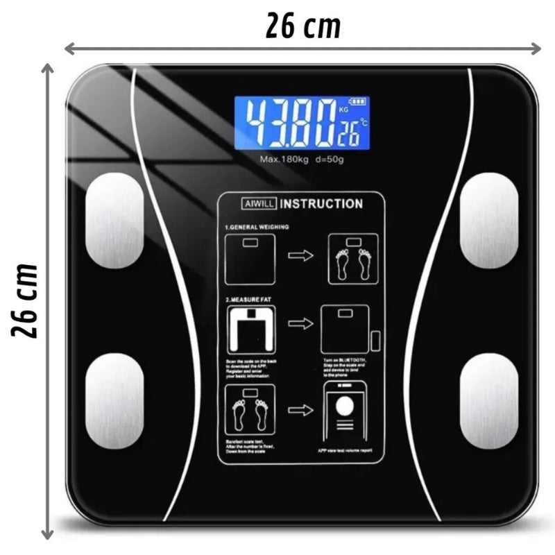 Balança Digital de Vidro Temperado Bioimpedância 180kg