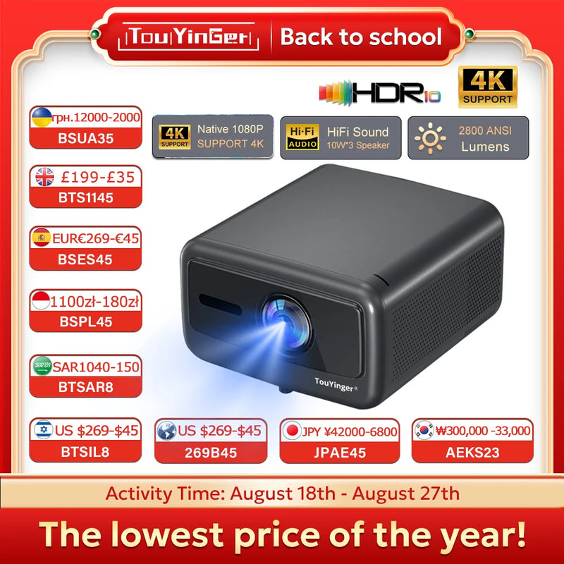 Projetor TouYinger Q12W Pro - Full HD 4K Dual Screen