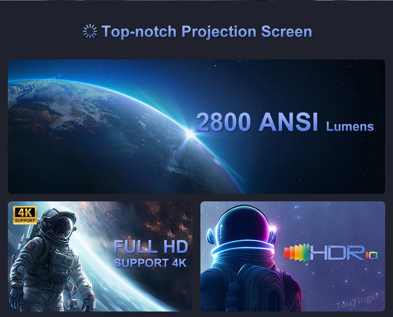 Projetor TouYinger Q12W Pro - Full HD 4K Dual Screen