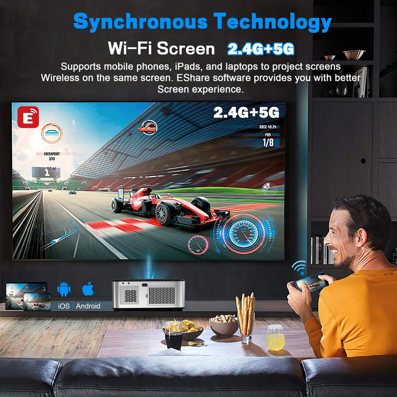 Projetor Smart HORLAT T9N - 8K Support 1080P - Auto Focus