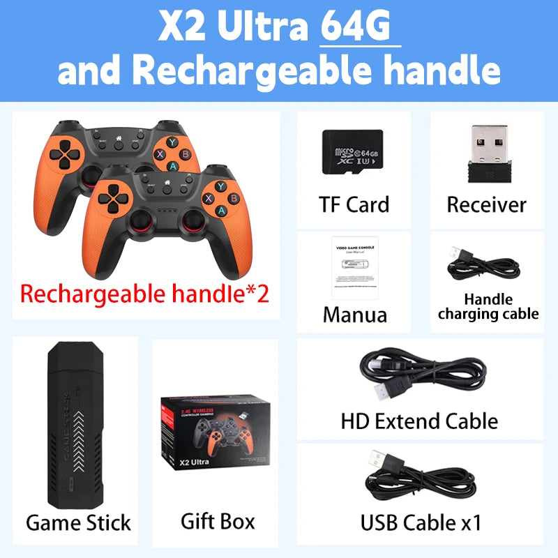 Console Retrô 4K HD30000 com 2 Controles Sem Fio