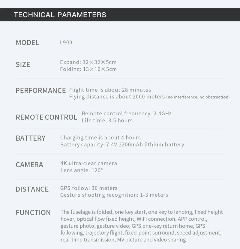 Drone L900 Pro 4K Professional 5G GPS HD