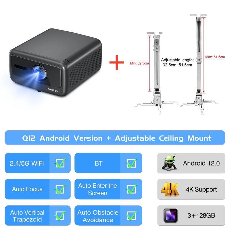 Projetor TouYinger Q12W Pro - Full HD 4K Dual Screen