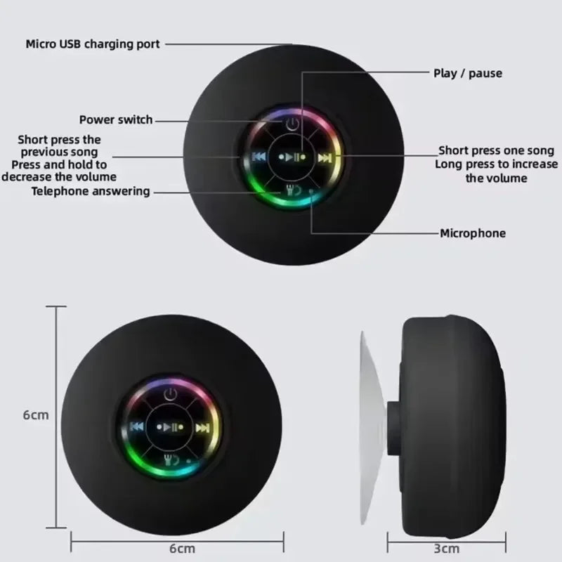 Caixa de Som Bluetooth com Ventosa – À Prova d'Água