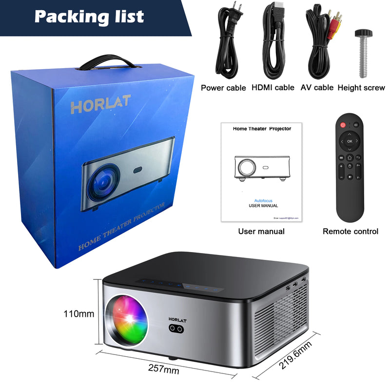 Projetor Smart HORLAT T9N - 8K Support 1080P - Auto Focus