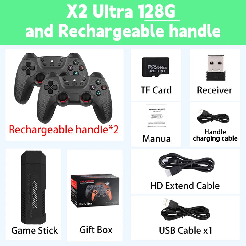 Console Retrô 4K HD30000 com 2 Controles Sem Fio