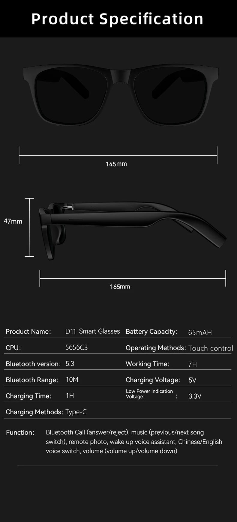 Óculos Inteligentes Bluetooth D11 Plus