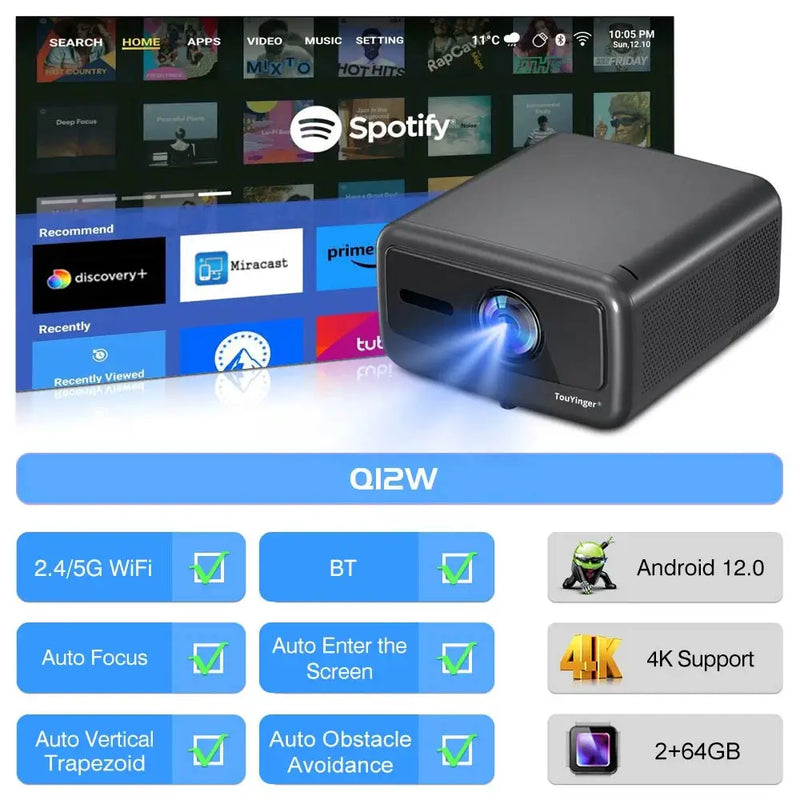 Projetor TouYinger Q12W Pro - Full HD 4K Dual Screen
