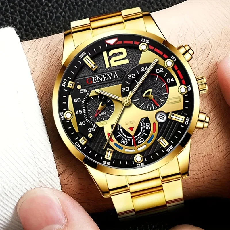 Relógios de quartzo masculinos de luxo, conjunto com 4 peças