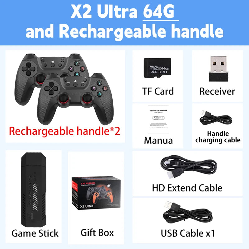 Console Retrô 4K HD30000 com 2 Controles Sem Fio