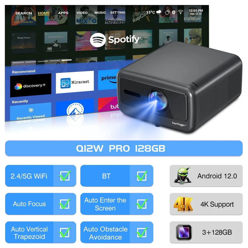 Projetor TouYinger Q12W Pro - Full HD 4K Dual Screen