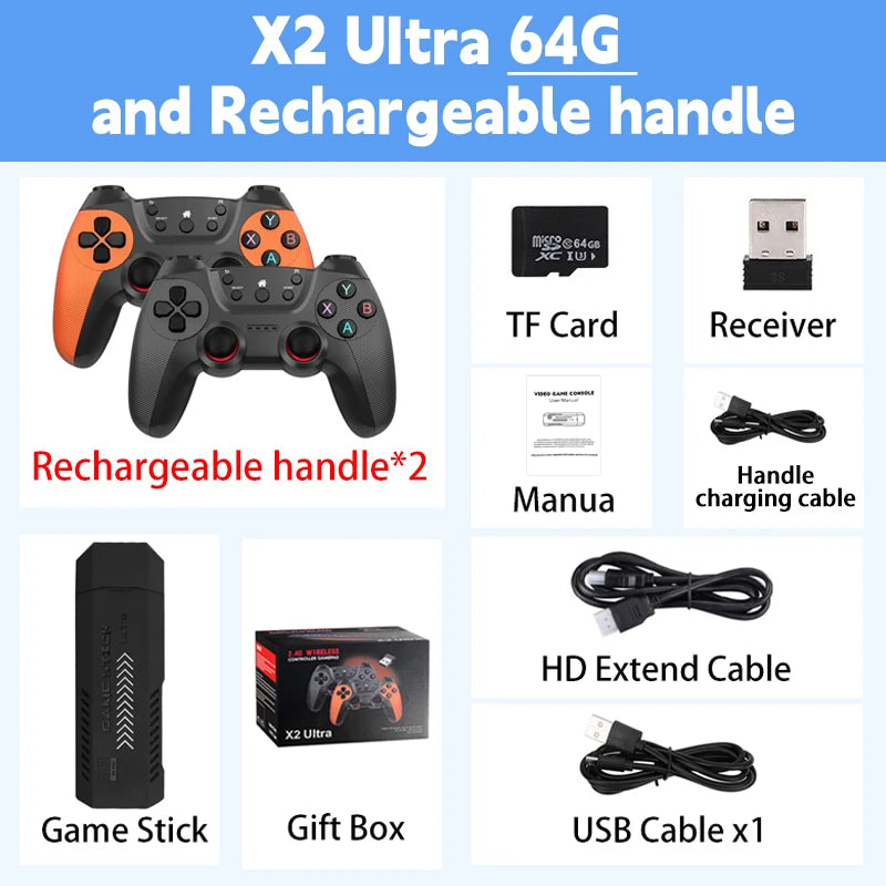 Console Retrô 4K HD30000 com 2 Controles Sem Fio